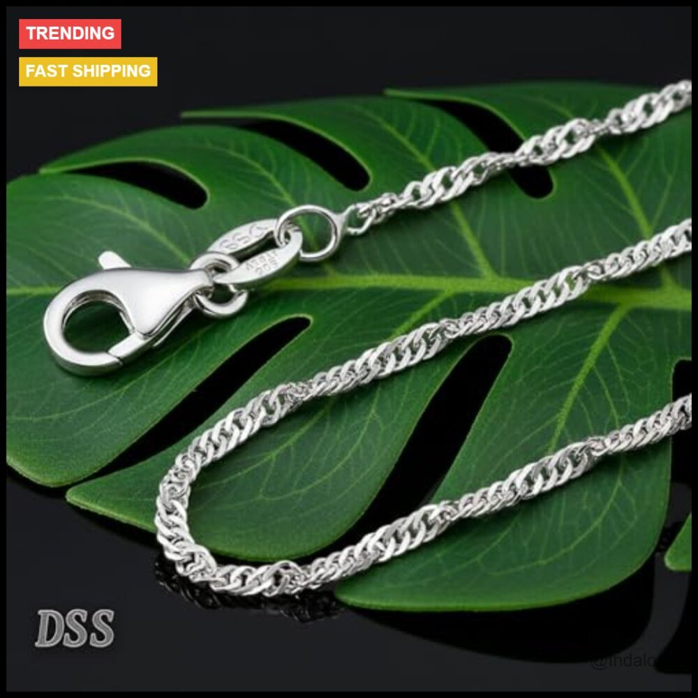 925 Sterling Silver Singapore Chain Necklace with Lobster Clasp - Picture 4 of 7